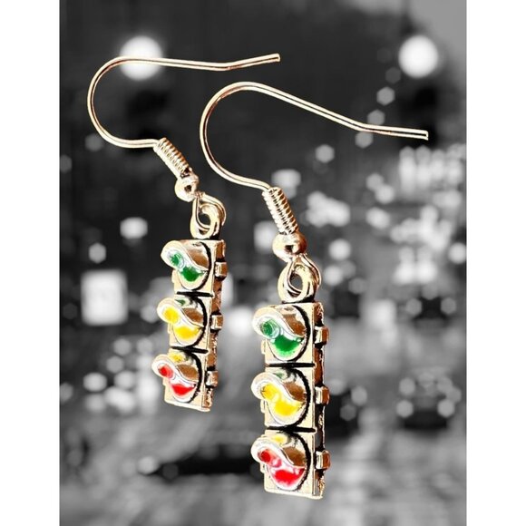 Traffic Light Earrings Signal New Dangle Hooks Stop Wait Go Crossing Gua… - Picture 4 of 13